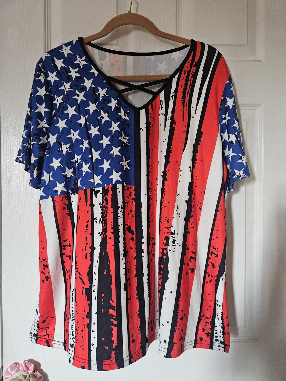 Source Unknown Women's American Flag Short-Sleeve V-Neck Top - Red, White & Blue